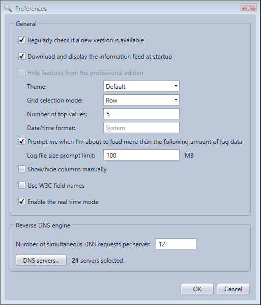 Preferences configuration in the HttpLogBrowser